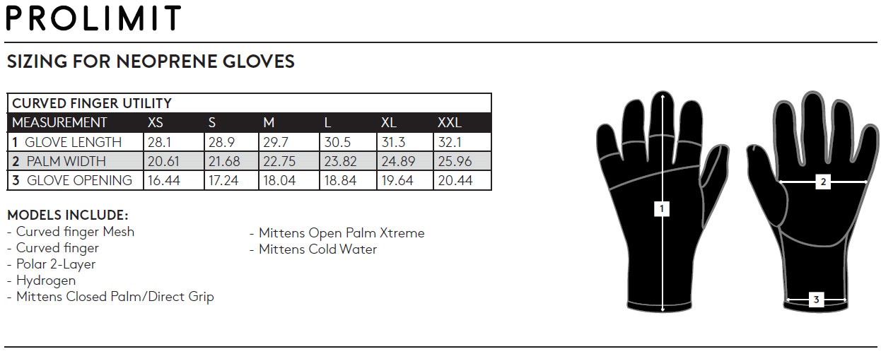 Prolimit glove size chart